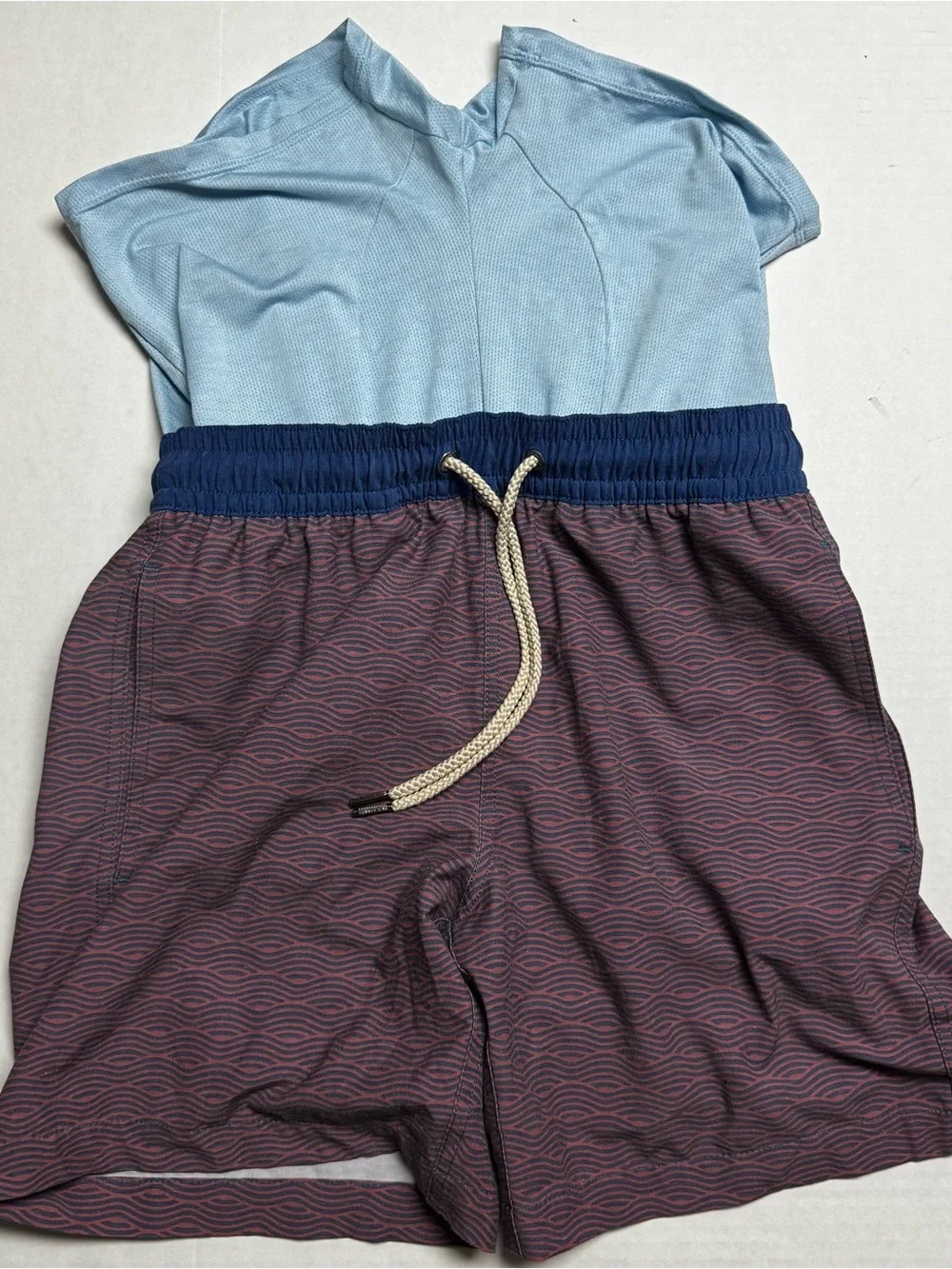 Fair Harbor The Bayberry Trunk In Red Waves Swim Lined Shorts Drawstring Size: S